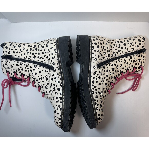 Betsey Johnson Elite Combat Rain Boots In Black White Leopard Sz 7 1/2 - Picture 3 of 8